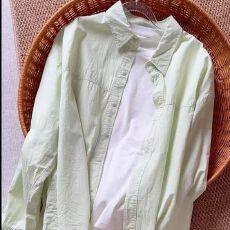 批发100%纯棉长袖2026春夏新款男女纯色衬衫设计感宽松<b class='q'>开衫</b>外套