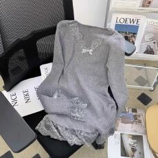 批发2026年新款辣妹纯欲性感蕾丝拼接女<b class='q'>春秋</b>气质打底修身蝴蝶结上衣