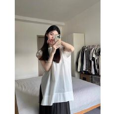 批发日系穿搭开叉无袖<b class='q'>T</b><b class='q'>恤</b>夏季法式简约百搭宽松显瘦中长款圆领上衣女