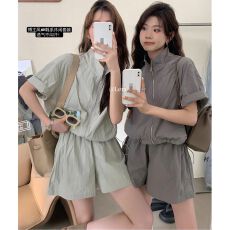 批发2026夏季新款<b class='q'>时尚</b>休闲百搭上衣+高腰短裤套装两件套女