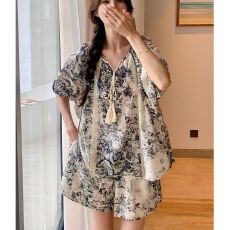 批发国风套<b class='q'>装</b>女短<b class='q'>裤</b>2026夏季新款水墨画旅游度假宽松短袖上衣两件套