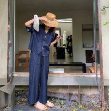 批发2026深蓝色套<b class='q'>装</b>女夏季薄款直筒九分阔腿<b class='q'>裤</b><b class='q'>天</b>丝仿牛仔<b class='q'>裤</b>日系<b class='q'>裤</b>子
