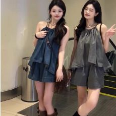 批发法式小众设计感休闲无袖吊带上衣短<b class='q'>裤</b>套<b class='q'>装</b>2026夏季新款别致两件套
