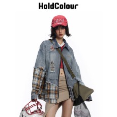 批发春季新款小众设计感提花拼接长袖<b class='q'>牛仔</b>外套女短款宽松夹克上衣