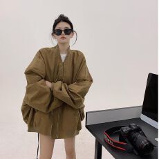 批发26春夏港味复古立领<b class='q'>棒球</b>服<b class='q'>外套</b>女新款ins休闲宽松慵懒风夹克上衣