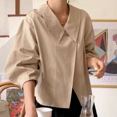 批发春夏韩国chic法式设计感翻领不规则交叉宽松百搭长袖风衣短外套女