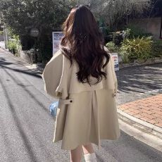 批发韩国chic春夏新款复古英伦风立领设计感小众宽松长袖风衣外套女潮