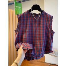 批发特大码300斤2026新款女装夏红色格子无袖背心上衣