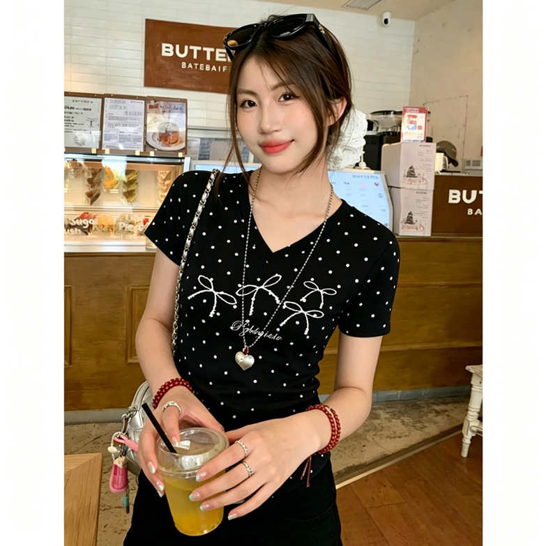 40 220 그램 빗질하다 92 면 8 암모니아 Lun 유럽 한 패션 디자인 몸매 가꾸기 슬림해 보이는 긍정적 인 어깨 V넥 반팔 여성