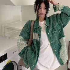 批发2026秋季小众设计感拼接贴布牛仔外套男美式情侣<b class='q'>街头</b>潮流夹克衫