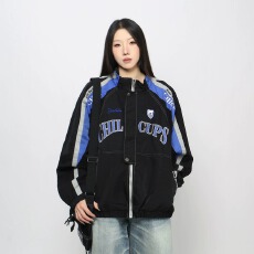 批发怪味z 美式<b class='q'>街头</b>字母赛车服立领夹克男女潮牌设计感中性风机车外套