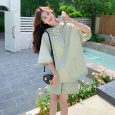 批发<b class='q'>韩国</b>chic小清新薄荷绿休闲工装套装女新款防晒<b class='q'>卫衣</b>阔腿短裤两件套