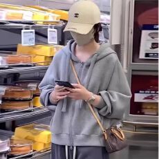 批发连帽纯棉卫衣女2025春季新款灰色宽松韩系<b class='q'>外套</b>慵懒风休闲开衫上衣