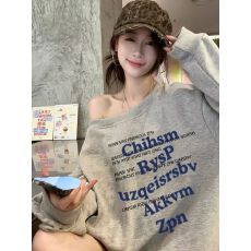 食毛华棉复合银狐绒400g斜肩卫衣女秋冬印花宽松上衣