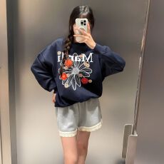 批发【纯棉 成品】雏菊印花长袖卫衣女秋冬复古慵懒风潮牌上衣ins