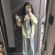 批发蝴蝶结卫衣女秋冬宽松慵懒风百搭学院甜美外套