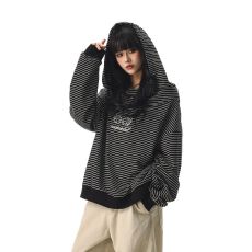 批发美式防风遮脸连帽条纹<b class='q'>卫衣</b>女秋季新款设计感刺绣<b class='q'>开衫</b>小众上衣