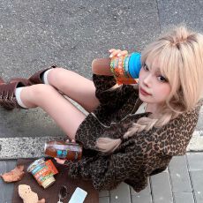 批发华夫格复合美式复古豹纹<b class='q'>卫衣</b>女设计感小众<b class='q'>开衫</b>外套潮牌ins