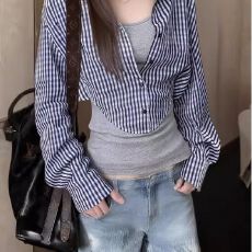 批发韩系假两件拼接<b class='q'>衬衫</b>女春秋新款<b class='q'>时尚</b>洋气<b class='q'>衬衣</b>小众独特别致漂亮上衣