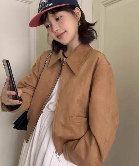 한국 chic 봄 아메리칸 레트로 폴로 칼라 더블 지퍼 주머니 루즈핏 다용도 모방 사슴 캐시미어 재킷 여성 코트