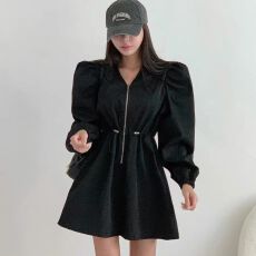 批发韩国东大门新款时尚百搭长袖中长款显瘦<b class='q'>连衣裙</b>女潮