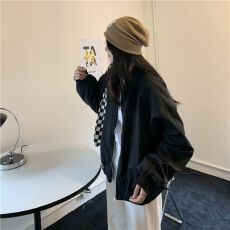 批发<b class='q'>韩国</b>chic百搭薄款复古立领休闲宽松棒球服工装夹克衫外套女