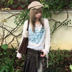 批发原版面料美式慵懒风长袖t恤女春季新款兰花印花松弛感<b class='q'>罩衫</b>