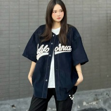 批发美式运动夏季开衫棒球服短袖女复古<b class='q'>街头</b>简约通勤休闲运动夹克衬衫