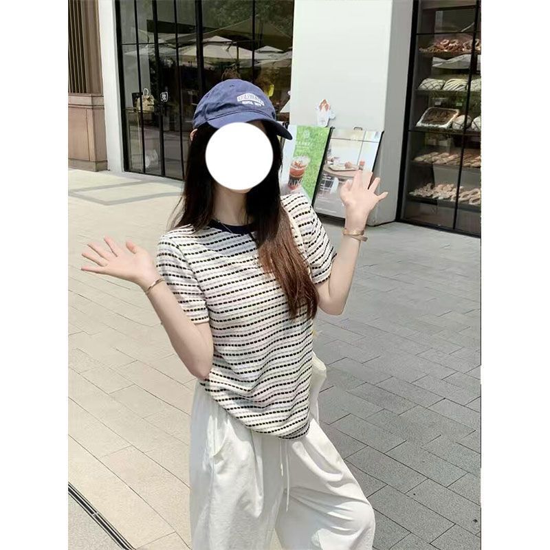광저우 원본 원단 원본 솜씨 스트라이프 라운드 넥 반팔 티셔츠 맨위 정가