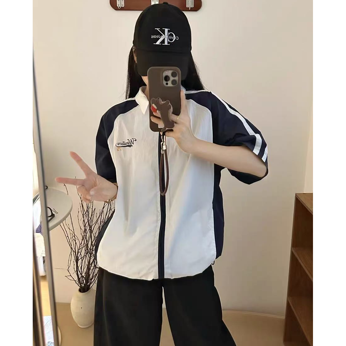 유럽 한 패션 디자인 새로운 배색 셔츠 지퍼 패치워크 반팔 운동 통기성 속도 건조한 셔츠 여성 코트