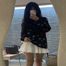 批发美式五角星破洞抽绳上衣女2024早春新款t恤长袖<b class='q'>打底衫</b>设计感小众