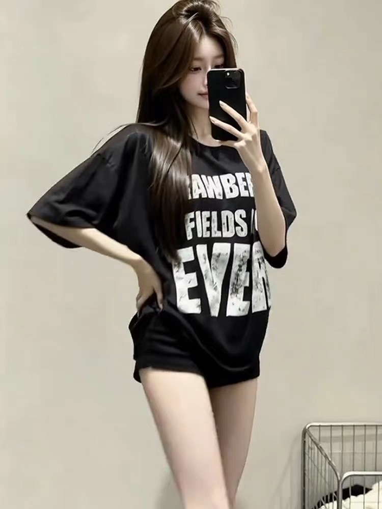 220 그램 순면 아메리칸 새로운 여름 디자인 알파벳 프린트 반팔 티셔츠 여성