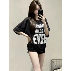 批发220克纯棉美式新款夏季设计字母印花短袖T恤女