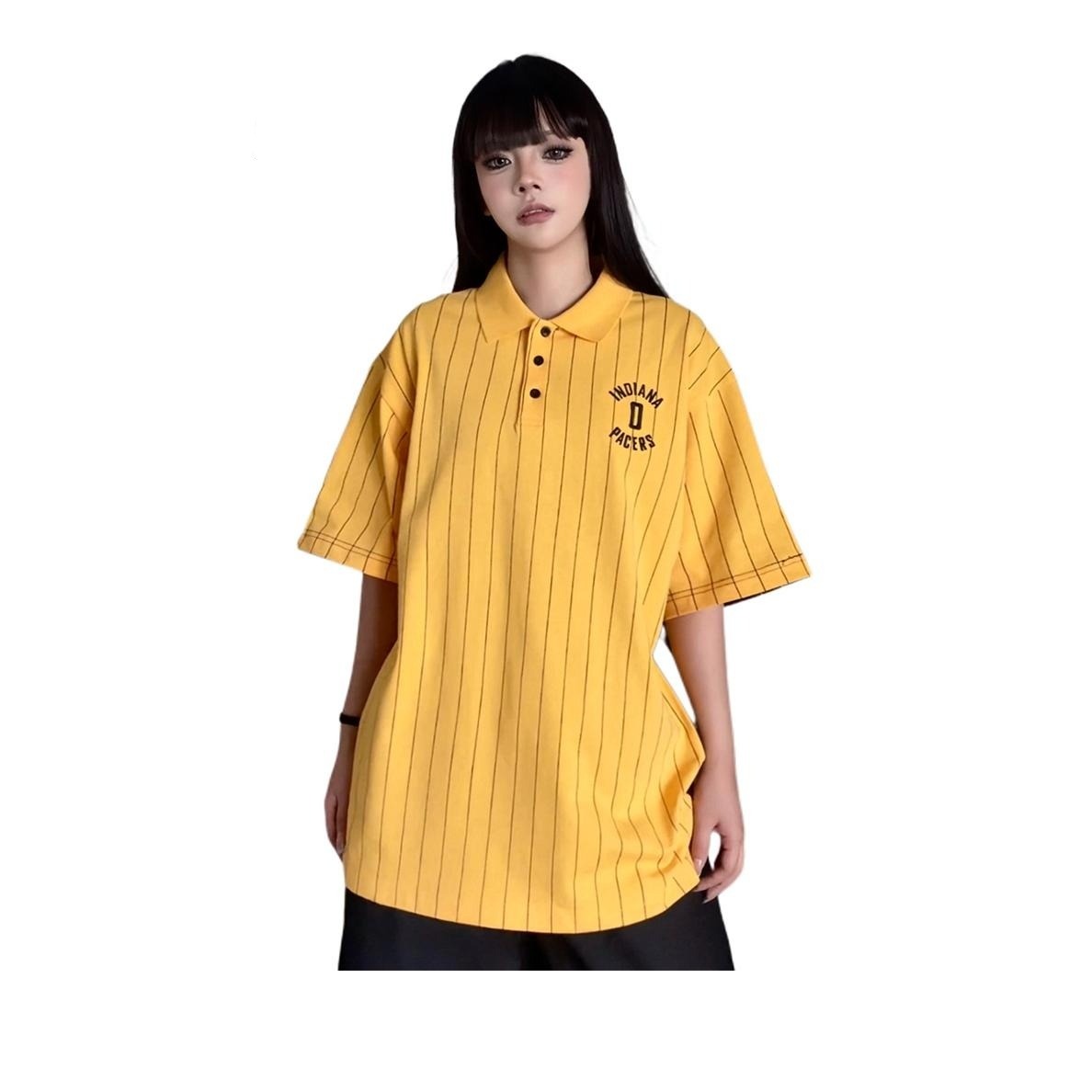 아메리칸 polo 블랙 황색 패치워크 스트라이프 반팔 저지 여름 티셔츠
