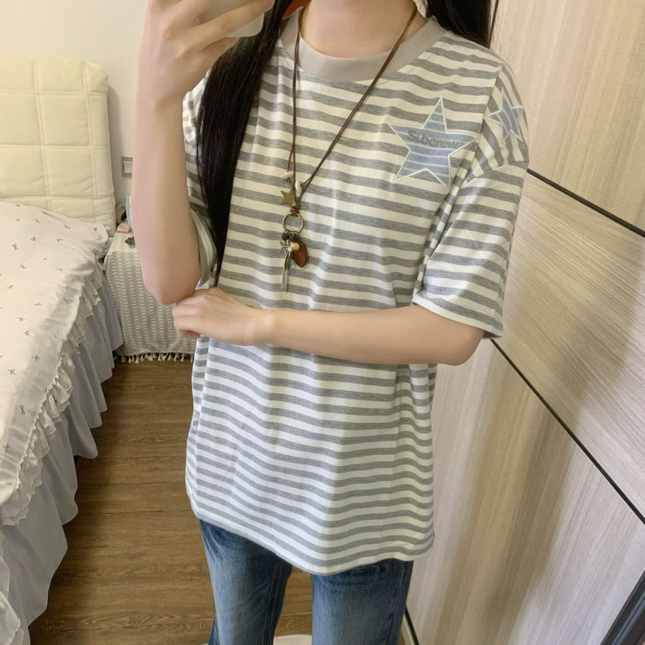 자수 패치 네리 가게 천 광저우 원본 원단 반팔 티셔츠 여성