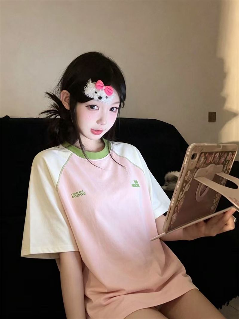 19 지점 220 그램 순면 케이블 루오 Na 네클라인 삽입 어깨 소매 반팔 티셔츠