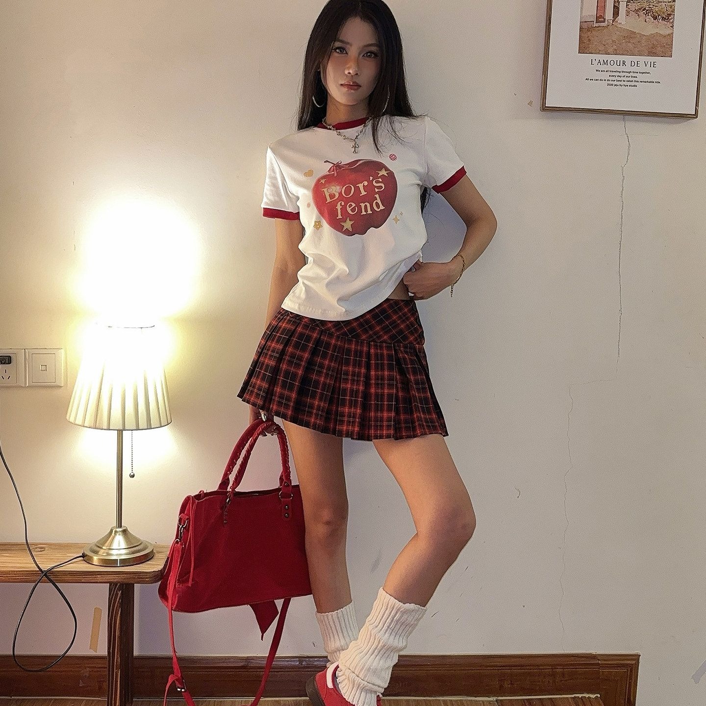 230 크 92 면 8 암모니아 Lun 배색 프린트 티셔츠