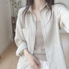 批发休闲卡其色防晒<b class='q'>衬衫</b>女春夏季小个子<b class='q'>长袖</b>宽松通勤韩系<b class='q'>衬衣</b>吊带套装