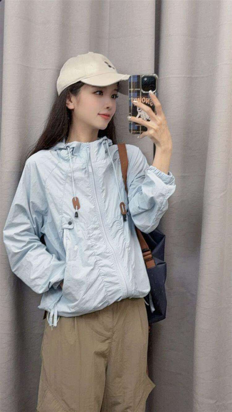 원단 40d 나일론 한국 스타일 새로운 여름 쇼트 스타일 자외선 차단 의류 얇고 가벼운 재킷 후드 자외선 차단 의류 여성
