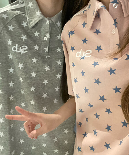 좋은 품질 리본 자수 19 지점 220 그램 순면 아메리칸 새로운 POLO 칼라 삽입 어깨 별 반팔 맨위 여성