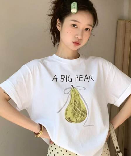 21 순면 230 크 면 빗질하다 닫기 라운드 넥 프린트 반팔 티셔츠 여성
