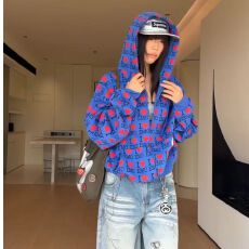 批发320g仿棉华棉面料美式爱心印花长袖开衫卫衣男女连帽情侣外套<b class='q'>秋</b>季