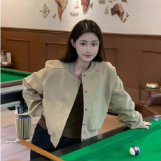 批发美式复古连帽短款夹克外套女<b class='q'>秋</b>季2026新款宽松休闲设计感棒球服潮