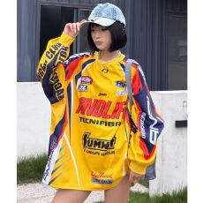 批发原版面料原版做工美式赛车长袖男女情侣<b class='q'>嘻哈</b>街舞<b class='q'>t</b><b class='q'>恤</b>长袖2026春季