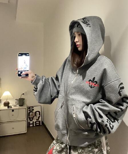 폴리에스터 아메리칸 후드 오픈 가디건 후드티 가을 느긋한 바람 재킷 조수 브랜드 디자인 센스 새로운 긴팔 맨위 여성