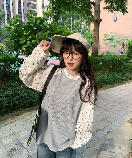 원본 솜씨 6535 후아 남편 그리드 250그램 긴팔 티셔츠 여성