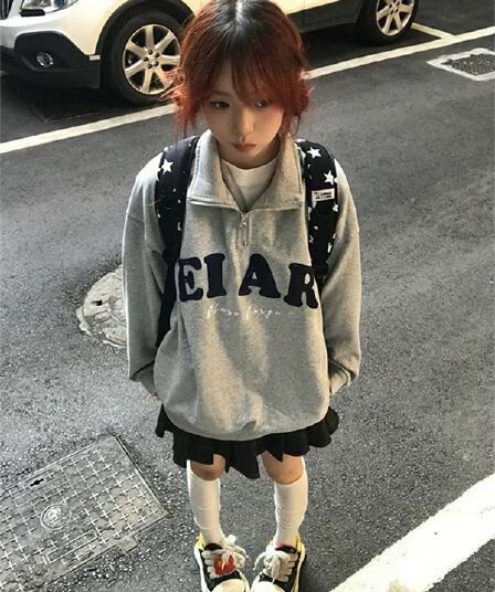 순수한 Mianhua 면 털이 있는 한국 스타일 새로운 자수 알파벳 하프 지퍼 폴로 칼라 후드티 여성 없음 모자 긴팔 후드티 여성