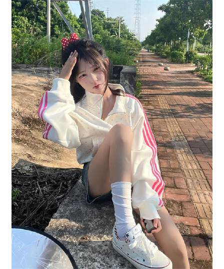 얇은 스타일 백금 지퍼 원본 천 인사이드 펌프 자수 클립 칼라 것 순수한 Mianhua 면 복합 후드티 여성