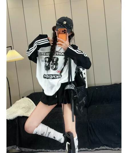원래 가격 프린트 순면 220 그램 긴팔 여성