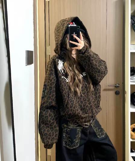 원본 솜씨 자수 레오파드 무늬 프린트 순수한 Mianhua 면 스트라이프 후드 오픈 가디건 후드티
